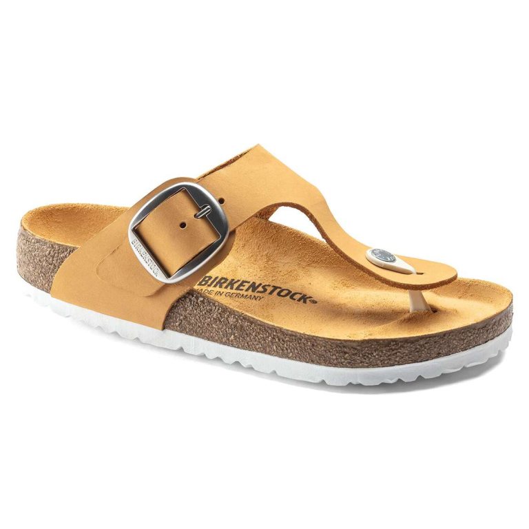 Birkenstock Gizeh Big Buckle Nubuck Leather One Strap Sandals Apricot | GWqNcU2WSHI