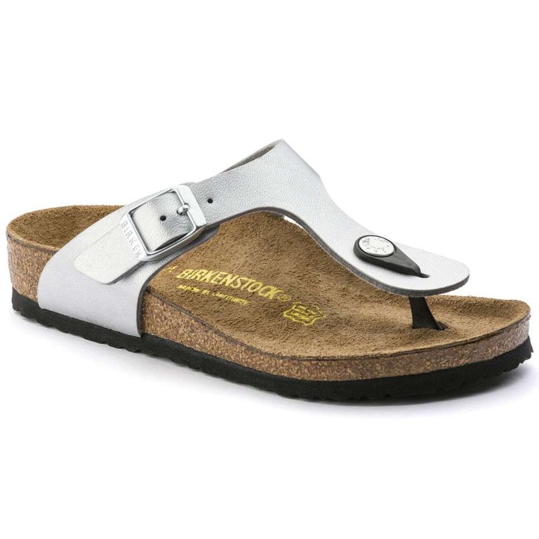 Birkenstock Gizeh Birko-Flor Boys Sandals Silver | HMV2EYLxOxd