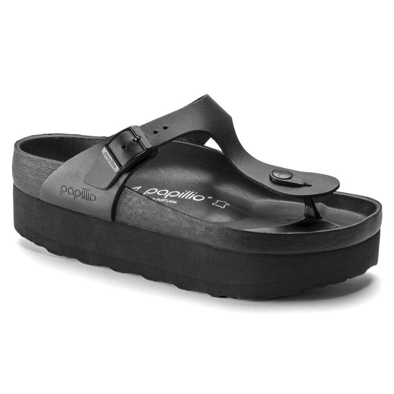 Birkenstock Gizeh Platform Leather Thong Black | ypEfPSHh5zK