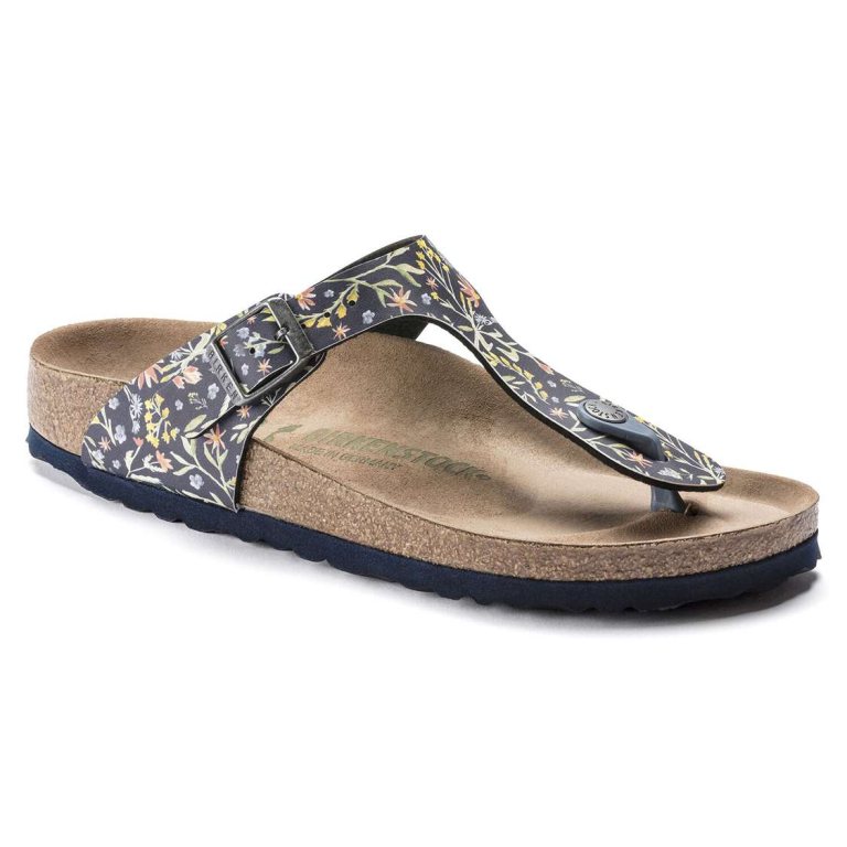 Birkenstock Gizeh Vegan Birko-Flor Thong Flower Navy | u21sBRkcbkl