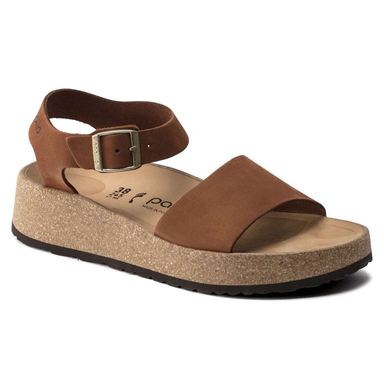 Birkenstock Glenda Nubuck Leather Two Strap Sandals Brown | zaDNEnKh1WM