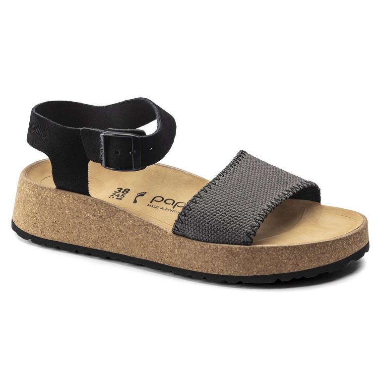 Birkenstock Glenda Suede Leather/Textile Two Strap Sandals Dark Grey | pX1fZF5oIbD