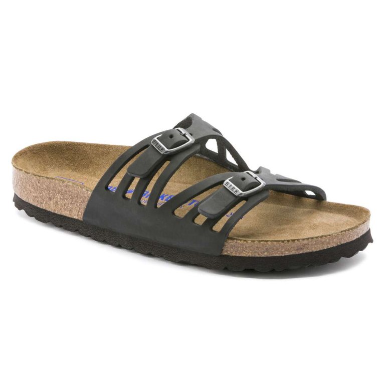 Birkenstock Granada Soft Footbed Oiled Leather Multi Strap Sandals Black | GzIWFnxss3h