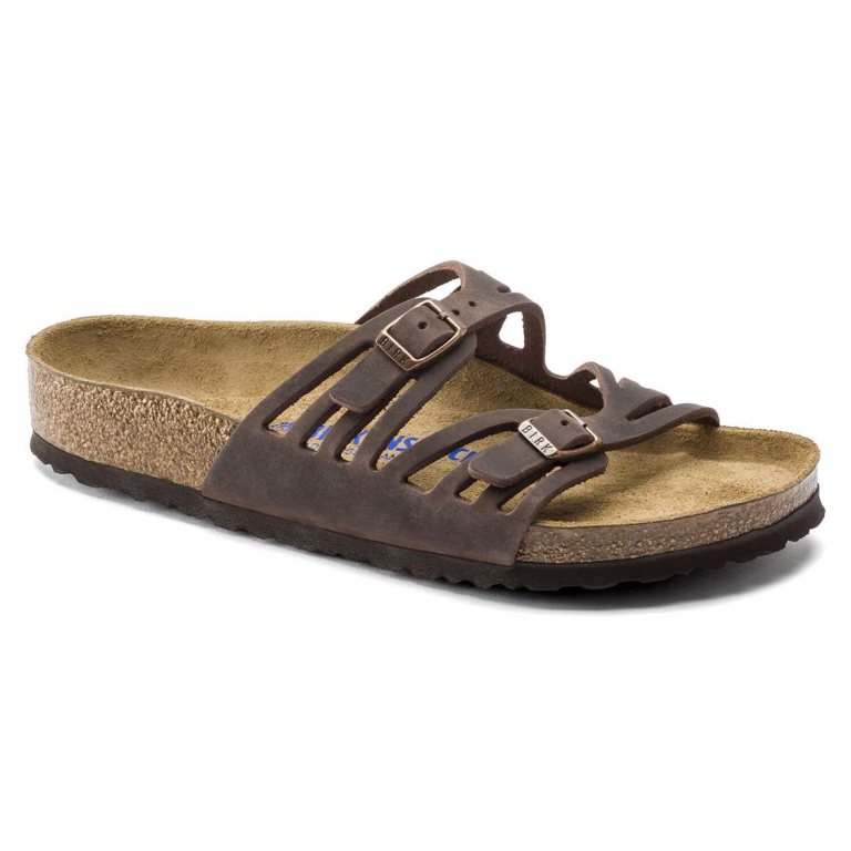 Birkenstock Granada Soft Footbed Oiled Leather Two Strap Sandals Brown | ZrUGTkbLUtl