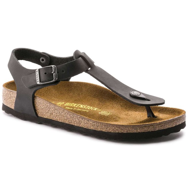 Birkenstock Kairo Oiled Leather Two Strap Sandals Black | GTPfG93JOjW