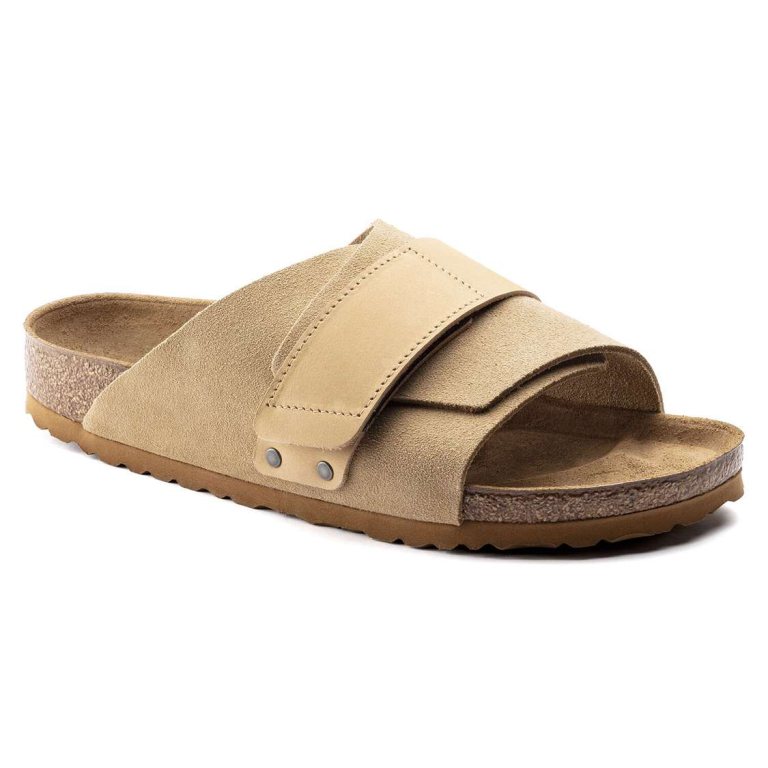 Birkenstock Kyoto Nubuck/Suede Leather One Strap Sandals Brown | 8wwrMbk3BTR