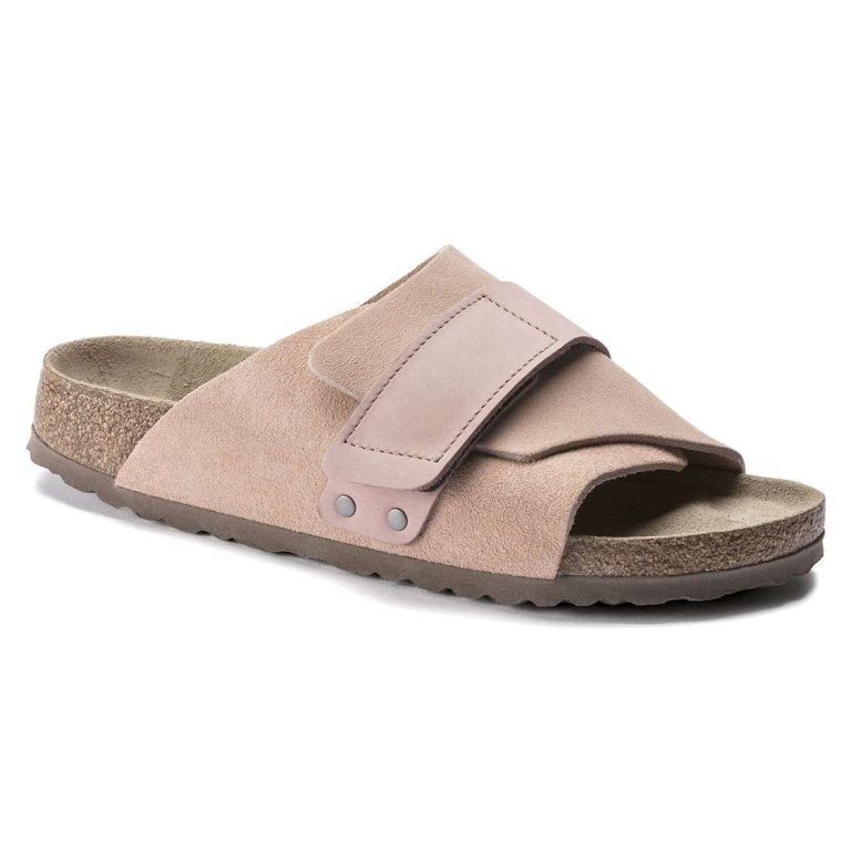 Birkenstock Kyoto Soft Footbed Nubuck/Suede Leather One Strap Sandals Pink | ATvNGB1RlTU