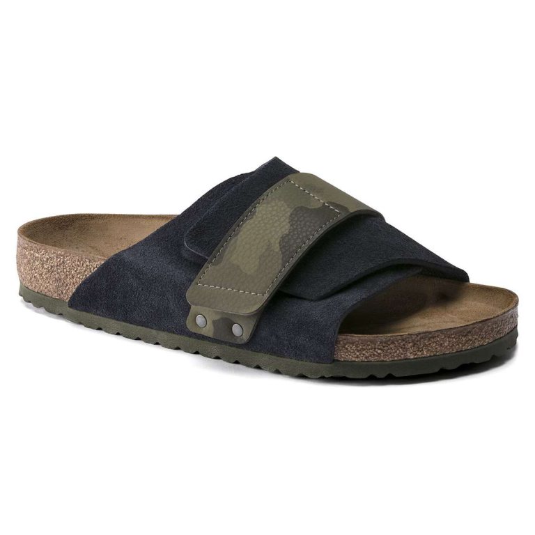 Birkenstock Kyoto Suede Leather/Birko-Flor One Strap Sandals Blue | jiL5D3AmuTo