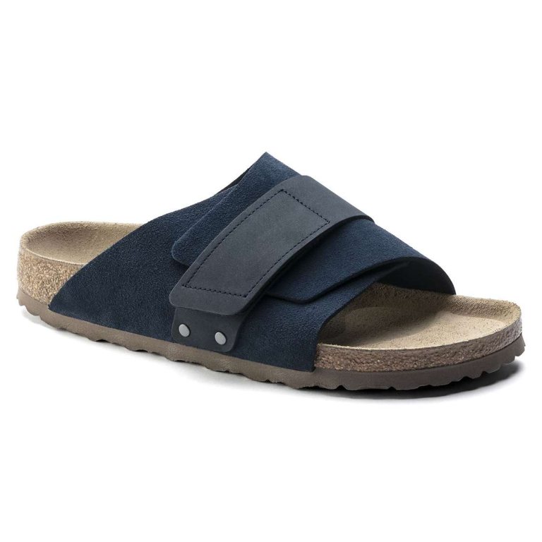 Birkenstock Kyoto Suede Leather One Strap Sandals Navy | 137dYuy8rmf