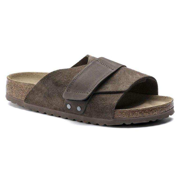 Birkenstock Kyoto Suede Leather One Strap Sandals Grey | pQqFj4ITZEy