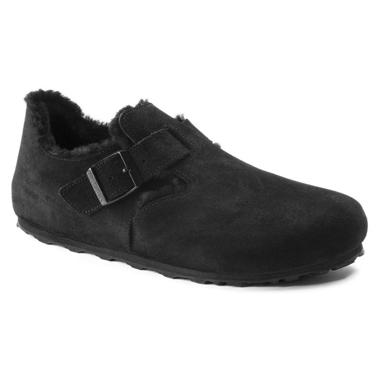 Birkenstock London Shearling Suede Leather Low Shoes Black | iXsa1QCusxJ