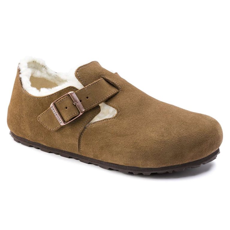 Birkenstock London Shearling Suede Leather Low Shoes Brown | ruuK8IdwVsW