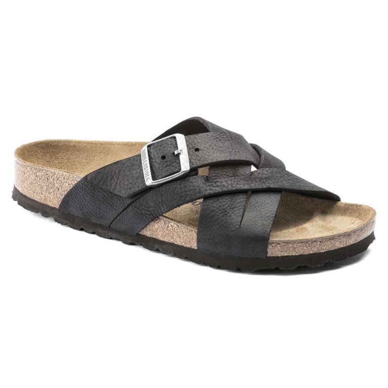 Birkenstock Lugano Oiled Leather One Strap Sandals Black | lfIC8Km2lI8