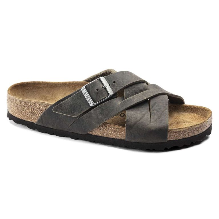 Birkenstock Lugano Oiled Leather Two Strap Sandals Khaki | 4Pm1WxsaMsn