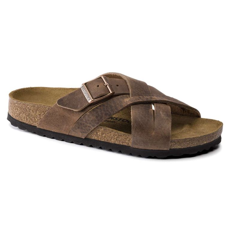 Birkenstock Lugano Oiled Leather Two Strap Sandals Yellow | HP7mmEBLAud