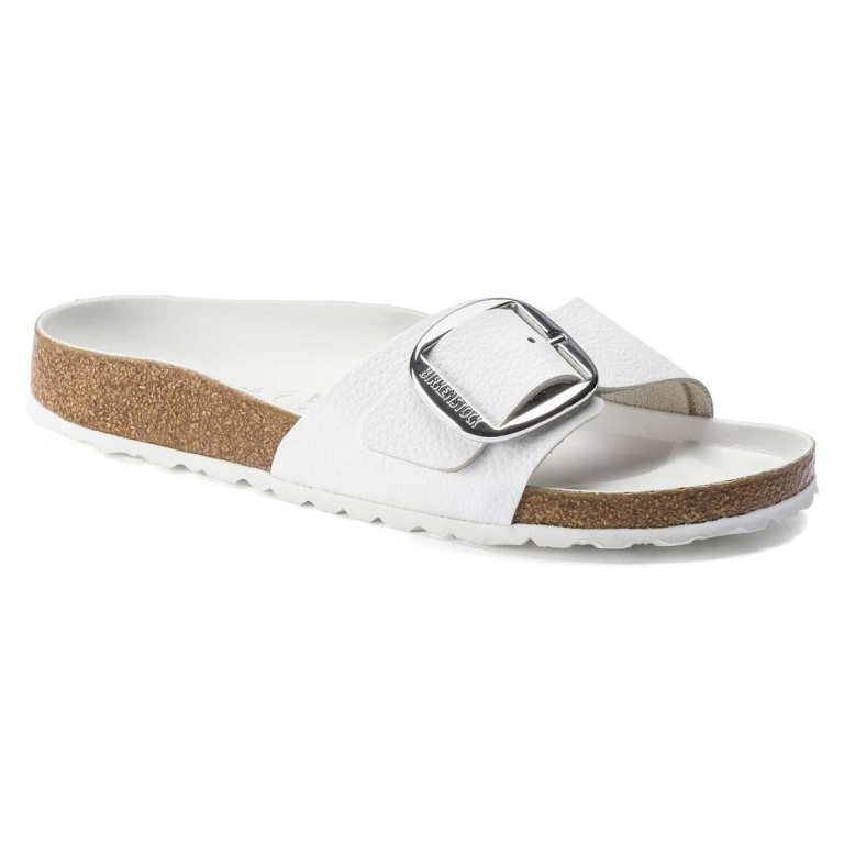 Birkenstock Madrid Big Buckle Leather One Strap Sandals White | xIiuzQGefzs