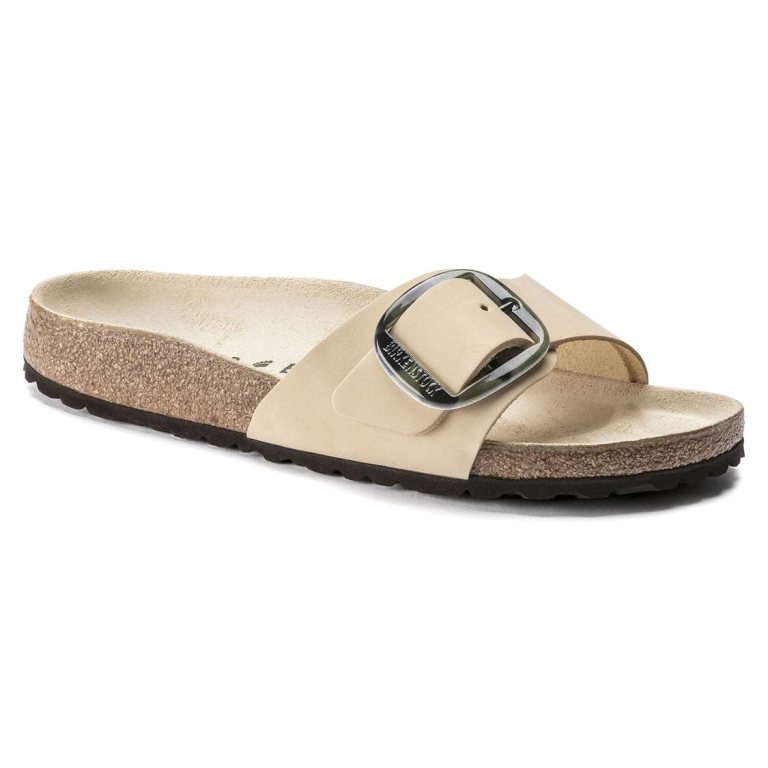 Birkenstock Madrid Big Buckle Nubuck Leather One Strap Sandals Yellow | MdHybDbHtDA