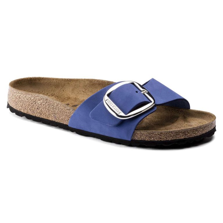 Birkenstock Madrid Big Buckle Nubuck Leather One Strap Sandals AZURE Blue | TZztBVuTv9M