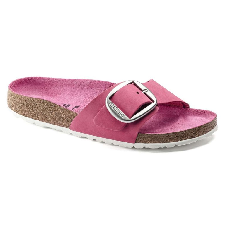 Birkenstock Madrid Big Buckle Nubuck Leather One Strap Sandals Fuchsia | pqGqajQCAyu