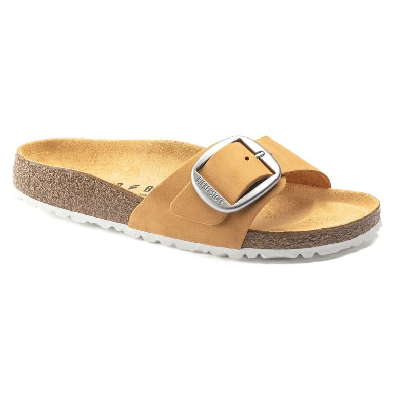 Birkenstock Madrid Big Buckle Nubuck Leather One Strap Sandals Apricot | wRqBcOWX9BS