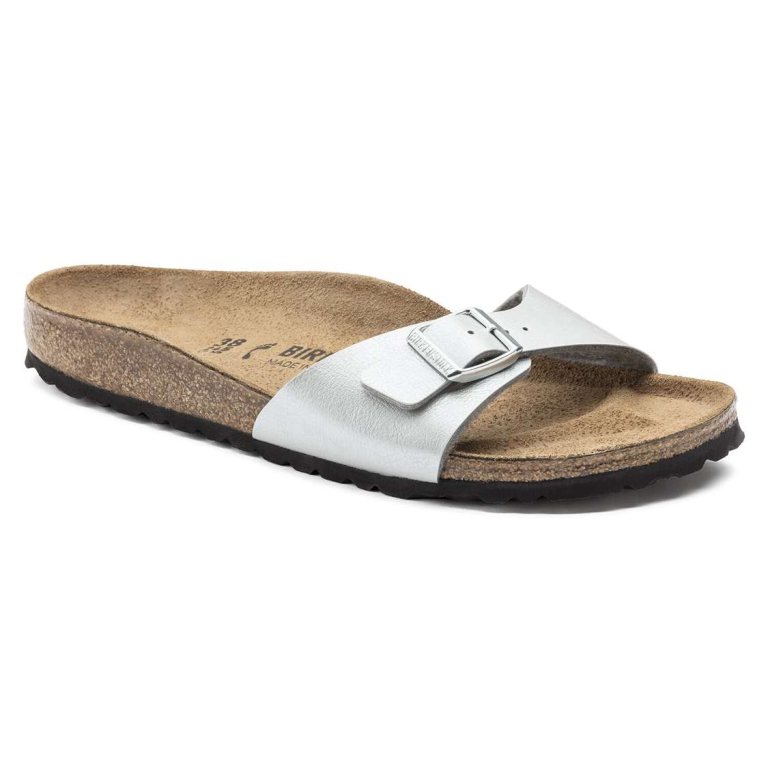 Birkenstock Madrid Birko-Flor One Strap Sandals Silver | QTlp6W8BaLC