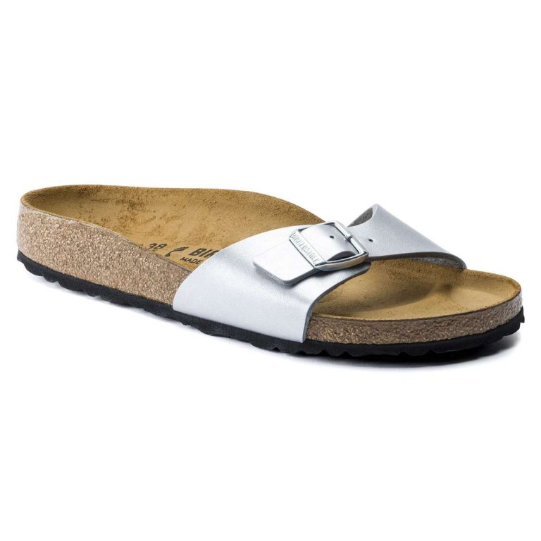 Birkenstock Madrid Birko-Flor One Strap Sandals Silver | Uj7fs8IJFM2