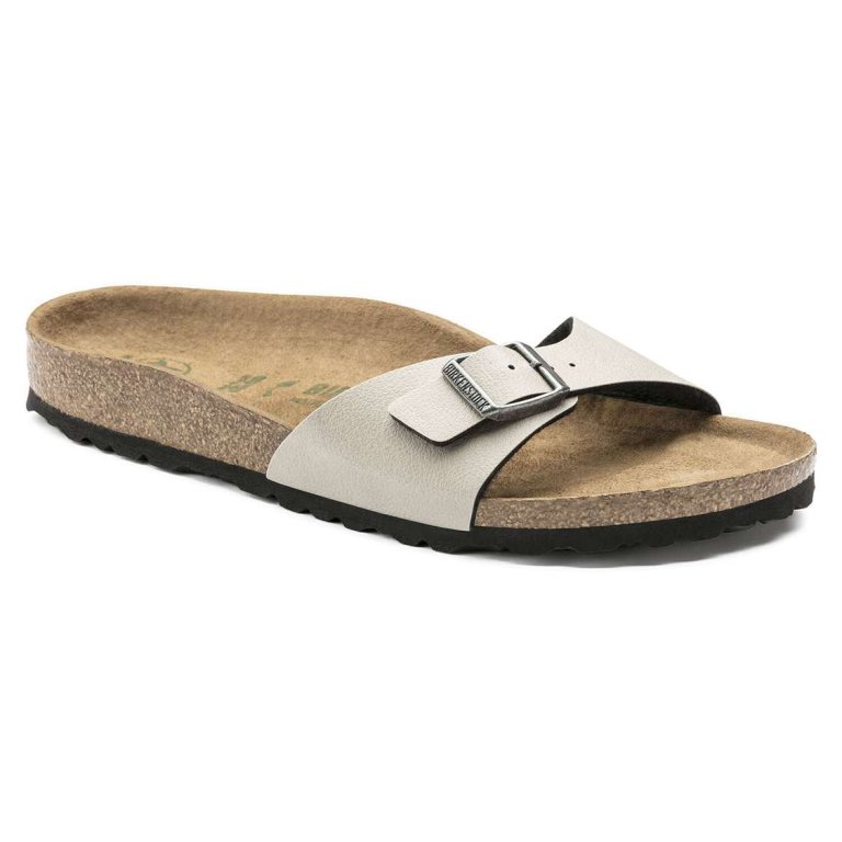 Birkenstock Madrid Vegan Birko-Flor One Strap Sandals Grey | eQAOYIkwVFH