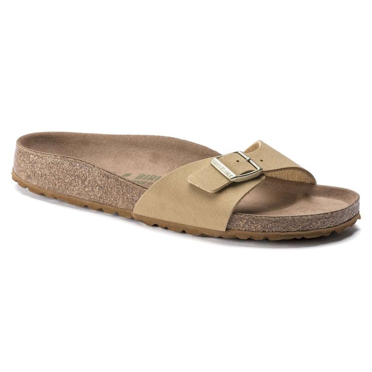 Birkenstock Madrid Vegan Birko-Flor One Strap Sandals Cream | pSy3XEJlTB1