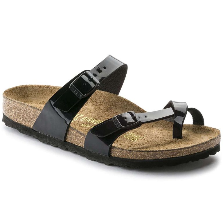 Birkenstock Mayari Birko-Flor Patent Multi Strap Sandals Black | vTeiSFGMreS