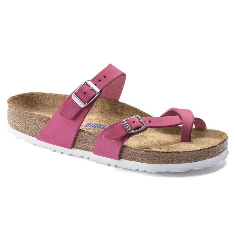 Birkenstock Mayari Soft Footbed Nubuck Leather Two Strap Sandals Fuchsia | 6Y45hZBytFs