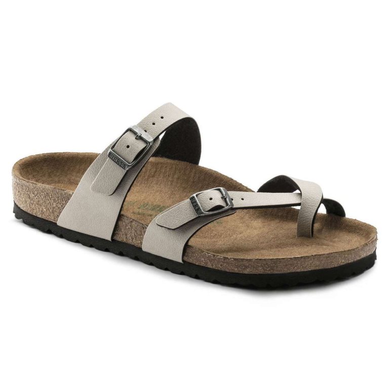 Birkenstock Mayari Vegan Birko-Flor Two Strap Sandals Grey | B2JQyZxvkip