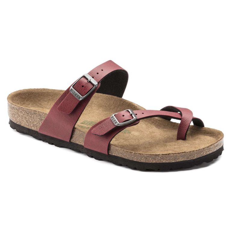 Birkenstock Mayari Vegan Birko-Flor Two Strap Sandals Burgundy | Jcs2sikKUwX