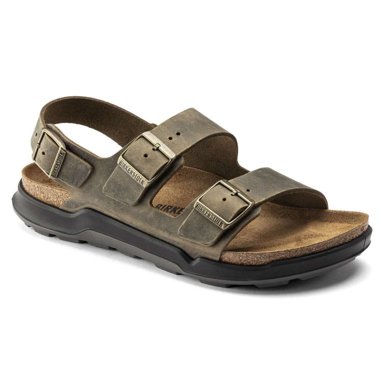 Birkenstock Milano Cross Town Oiled Leather Back Strap Sandals Khaki | LhtOYGFYIBb