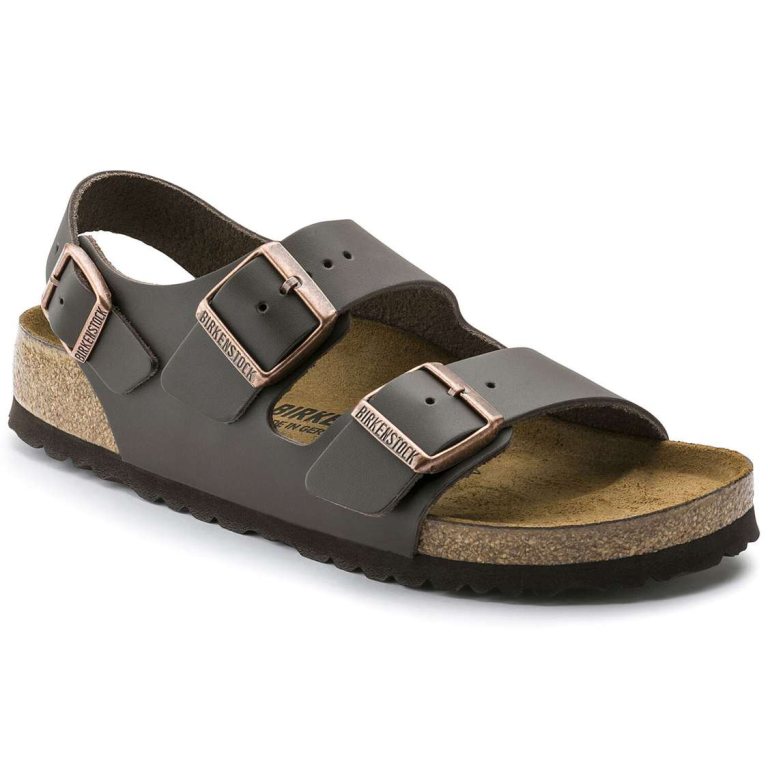 Birkenstock Milano Leather Two Strap Sandals Dark Brown | DKBdBaxEE1J