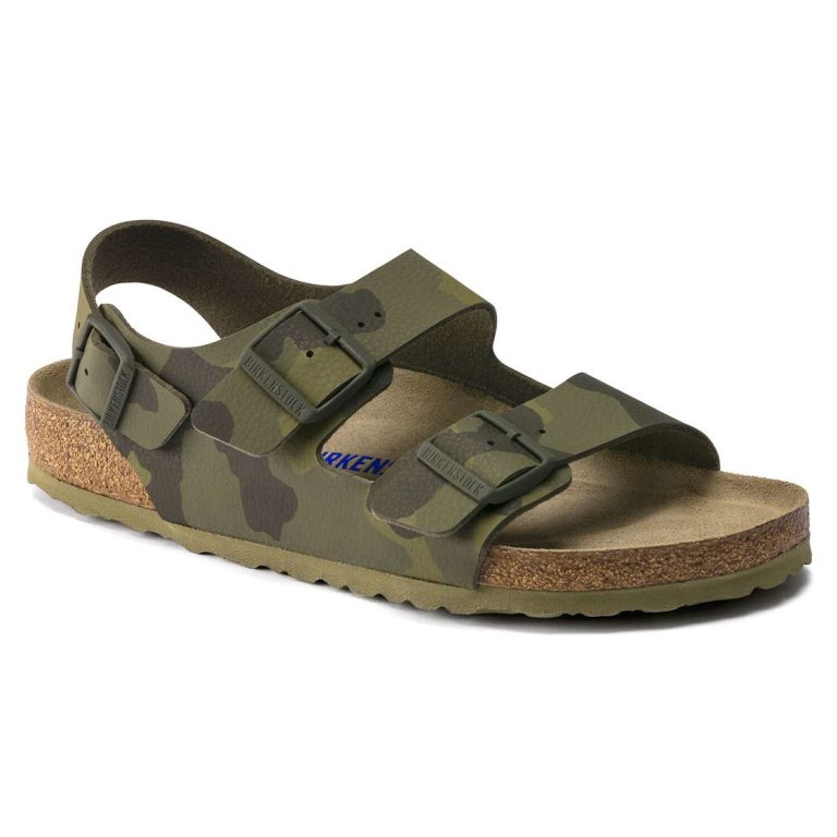 Birkenstock Milano Soft Footbed Birko-Flor Two Strap Sandals Camo Green | 6vMPOIFQ71h