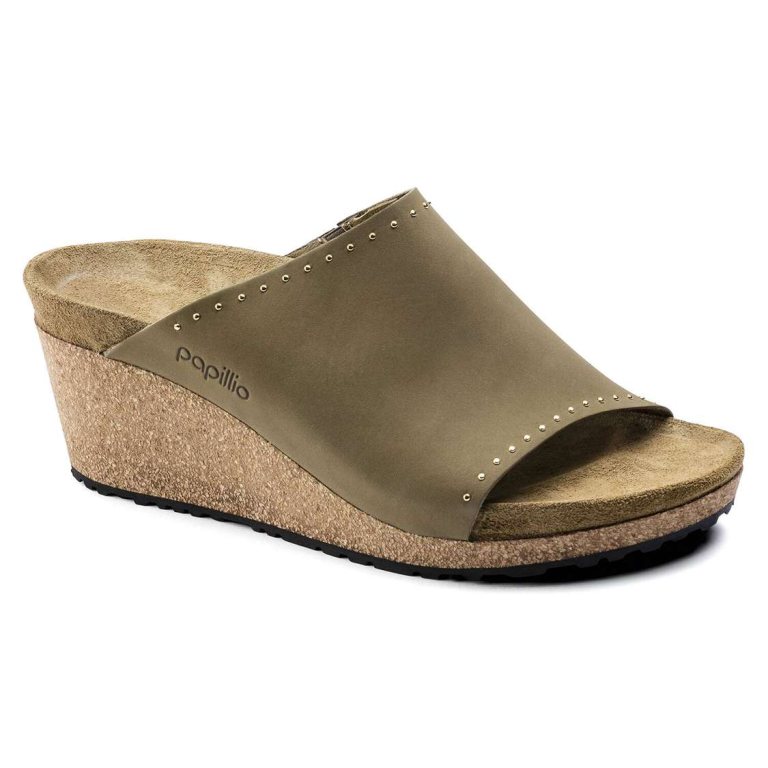 Birkenstock Namica Nubuck Leather Wedges Sandals Green | buQWms8EAqa