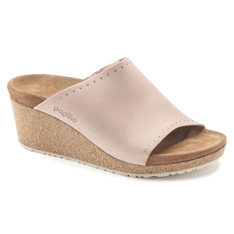 Birkenstock Namica Rivets Nubuck Leather Wedges Sandals Pink | RhudSWgPlrr