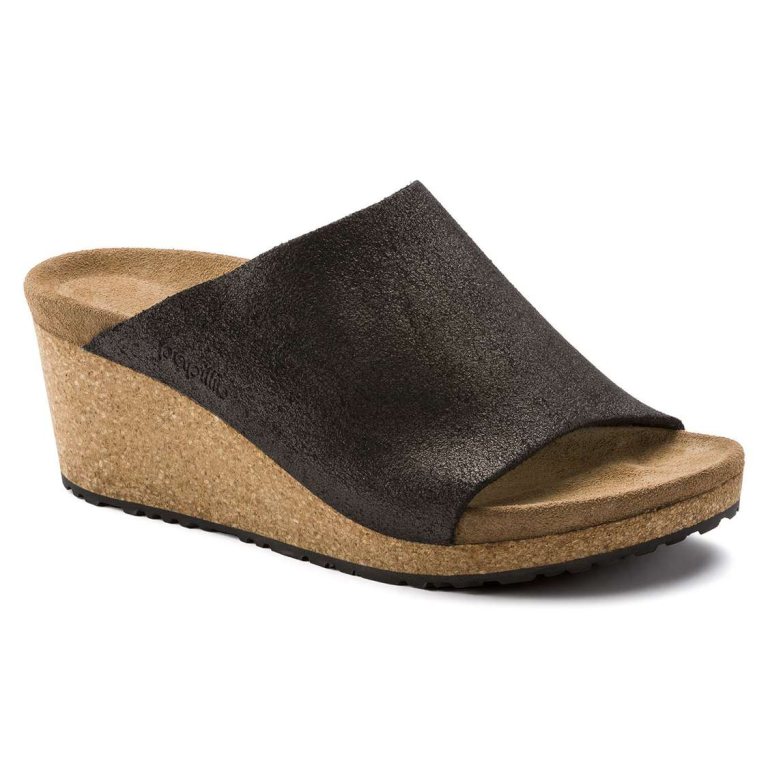 Birkenstock Namica Suede Leather Wedges Sandals Wash Black | JQj9iGq9zQO