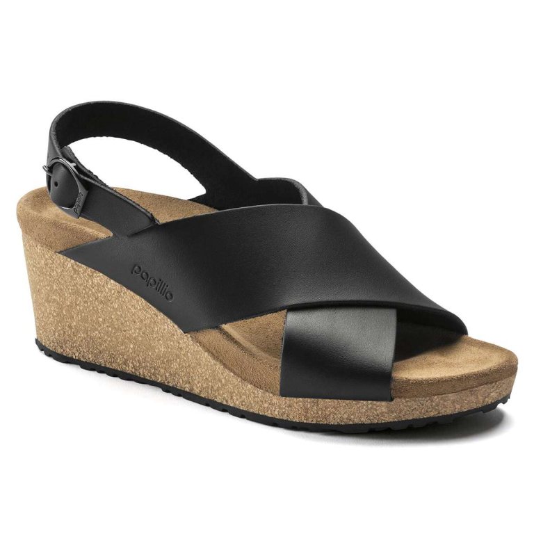 Birkenstock Samira Leather Back Strap Sandals Black | XqgcuYUz36x