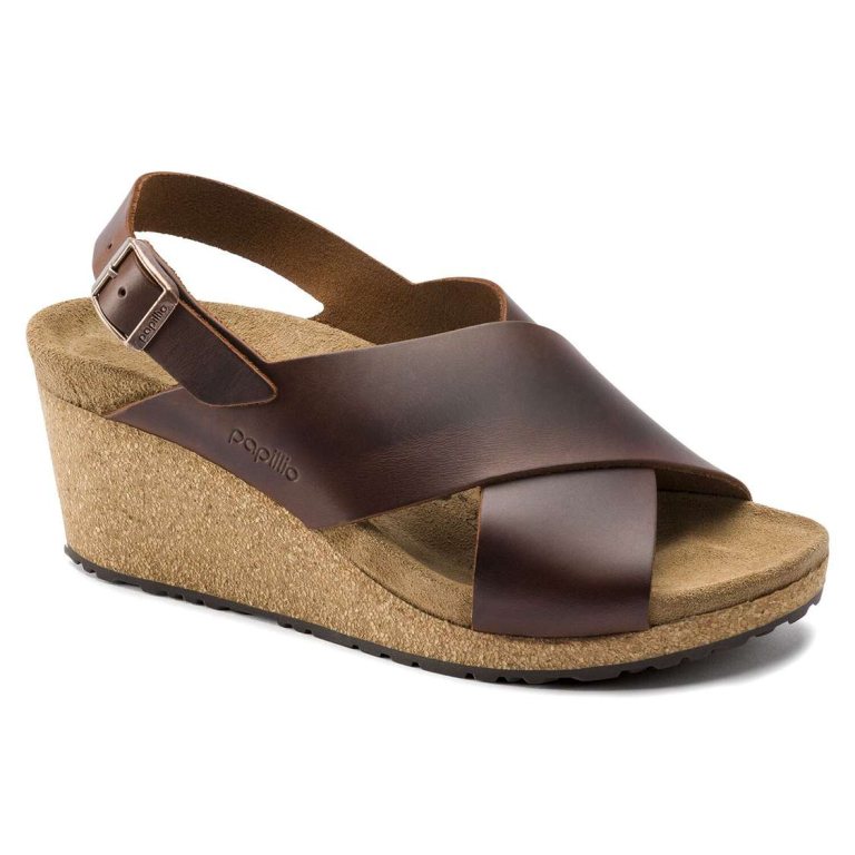 Birkenstock Samira Leather Two Strap Sandals Brown | G44uKKH72tB