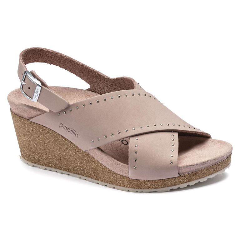 Birkenstock Samira Nubuck Leather Two Strap Sandals Rose | haCNxeuFsOU