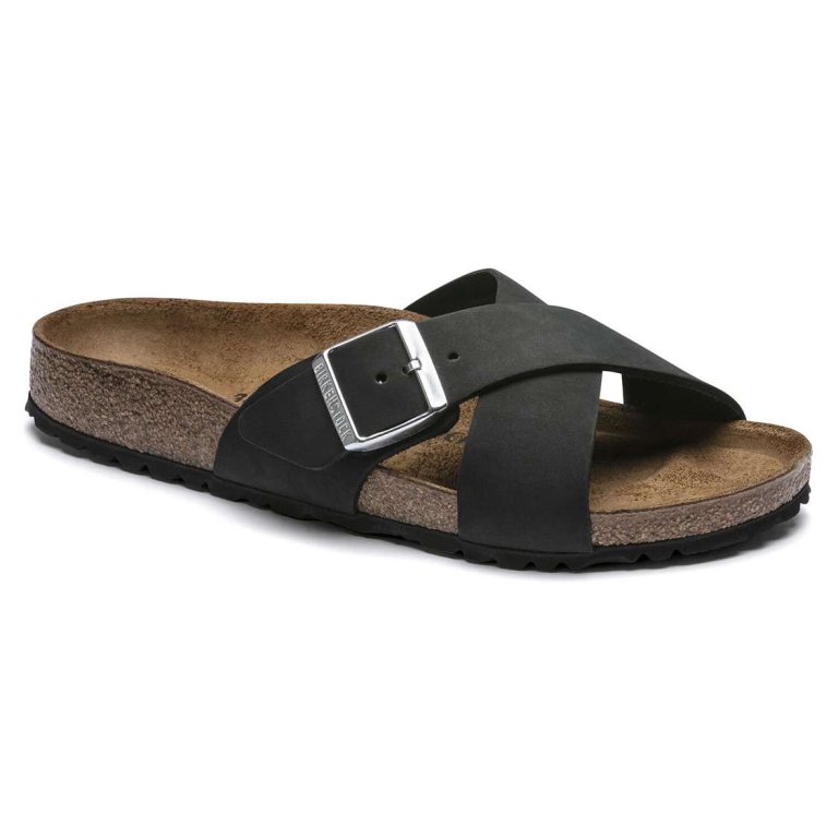 Birkenstock Siena Nubuck Leather Two Strap Sandals Black | JLjVyuL5lTe