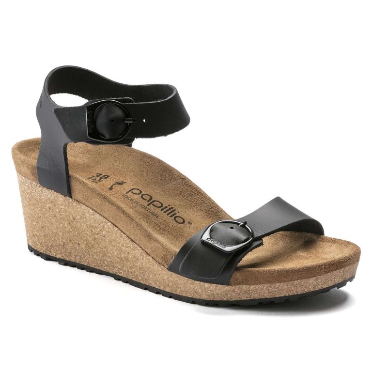 Birkenstock Soley Leather Back Strap Sandals Black | ZV4H6vAAcuo