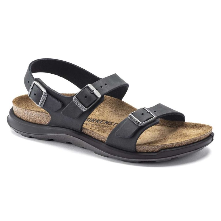 Birkenstock Sonora Oiled Leather Two Strap Sandals Black | Rnu3RKRJPwF