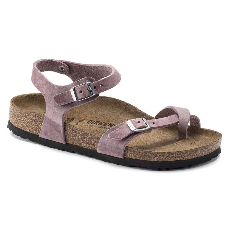 Birkenstock Taormina Oiled Leather Two Strap Sandals Lavender | SgFI3zlpywX