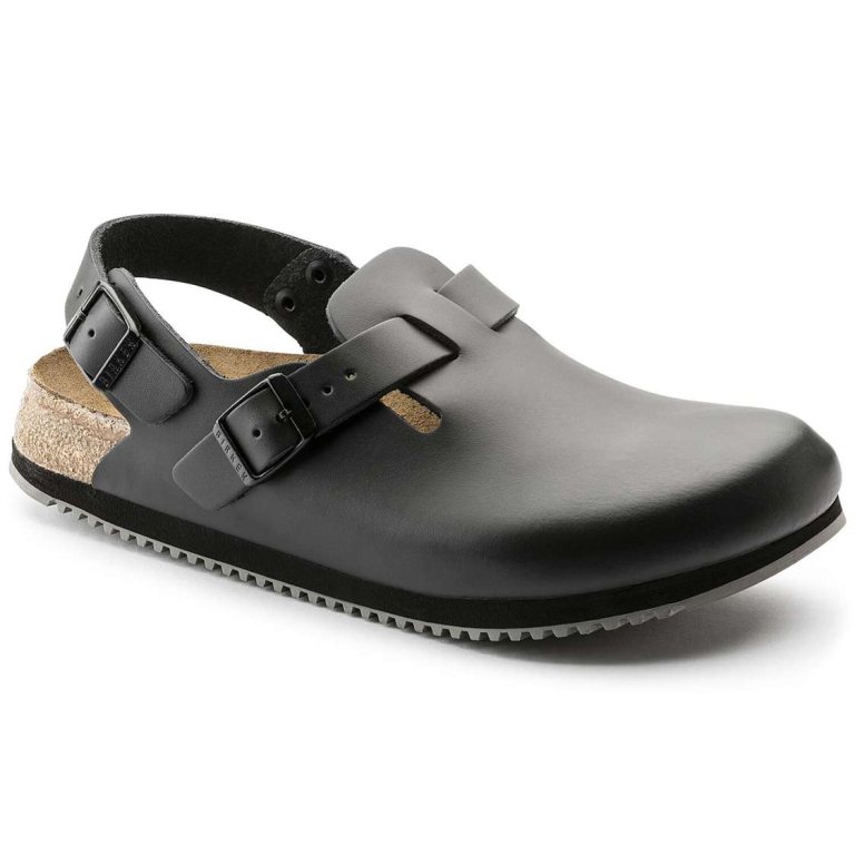 Birkenstock Tokio Super Grip Leather Clogs Black | DweH88Vo2u8