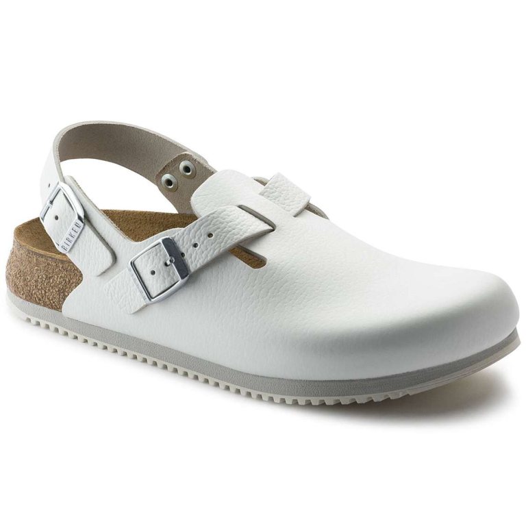 Birkenstock Tokio Super Grip Leather Clogs White | QvJdhq4VwW1