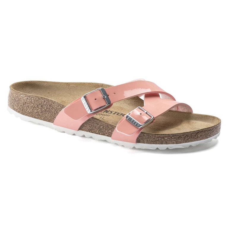 Birkenstock Yao Balance Birko-Flor Patent Two Strap Sandals Coral | 1guleuhtvWL