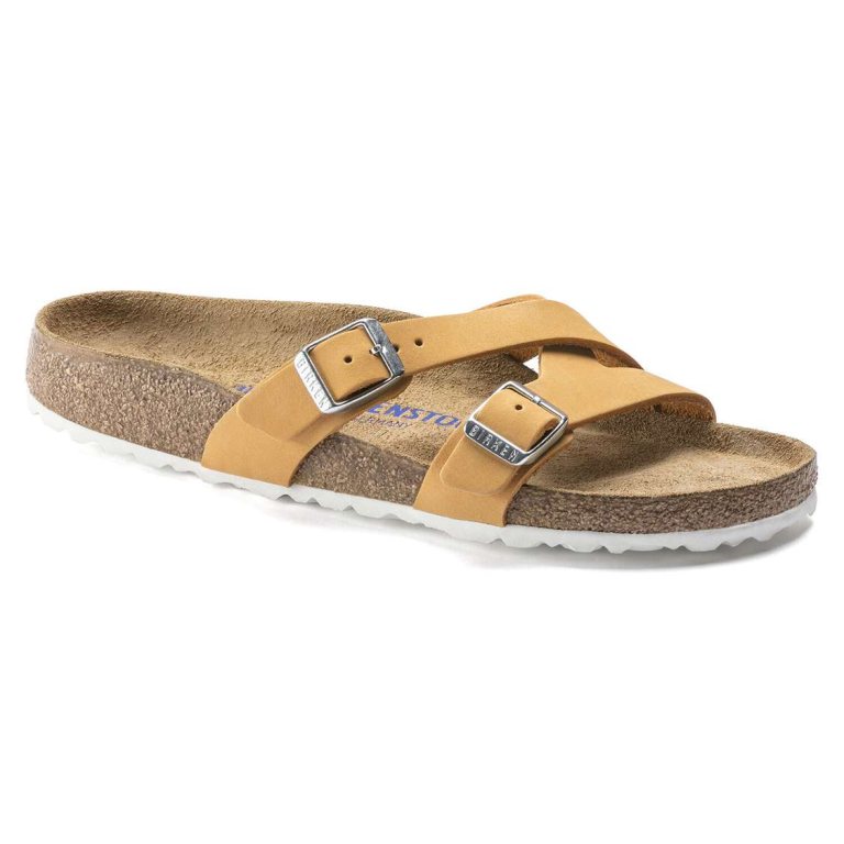 Birkenstock Yao Soft Footbed Nubuck Leather Multi Strap Sandals Apricot | PzeRzwmWeOD