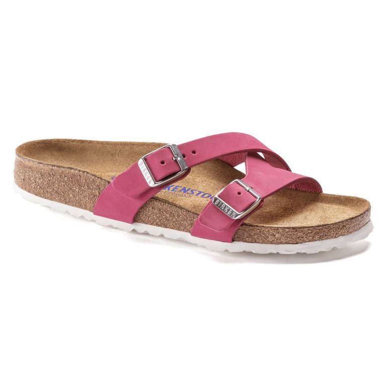 Birkenstock Yao Soft Footbed Nubuck Leather Two Strap Sandals Fuchsia | RJxNbAcHlSN